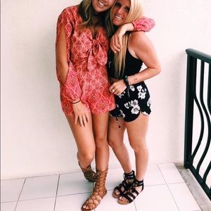 Beautiful red tie front romper